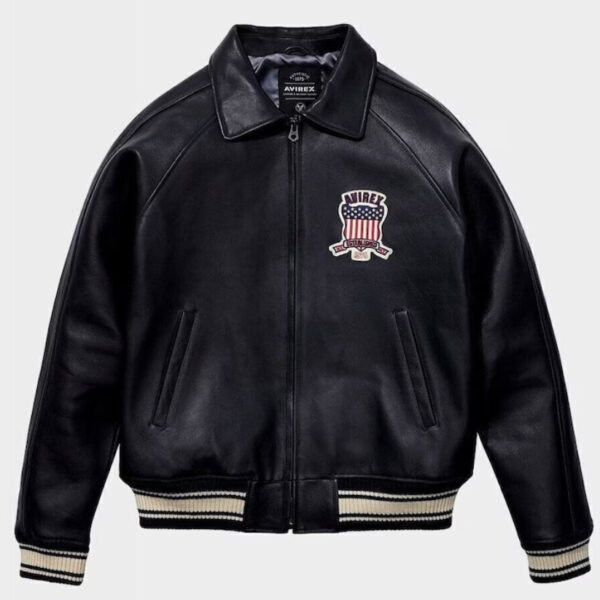 Avirex Men’s New Black American Flight Leather Bomber Jacket