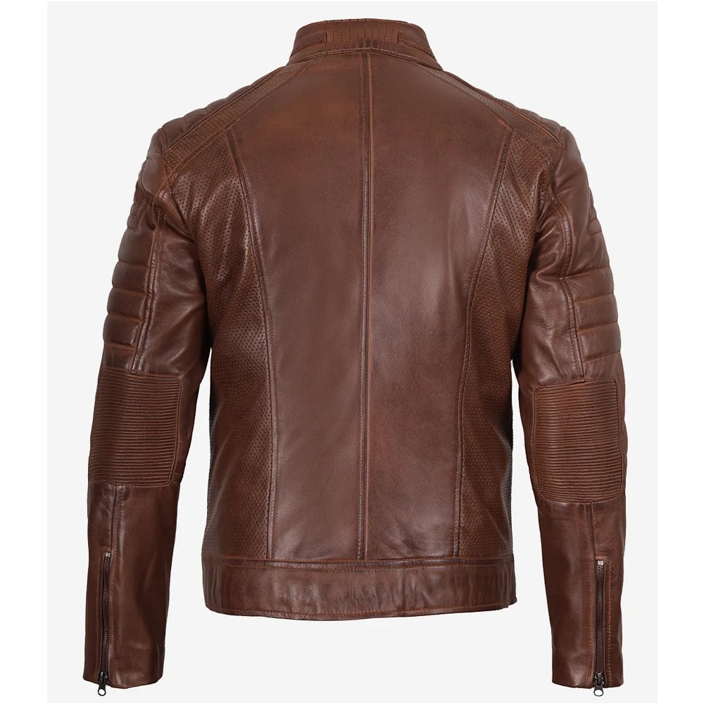 Cafe Racer Cognac Brown Leather Jacket back-min Brown Leather Jacket