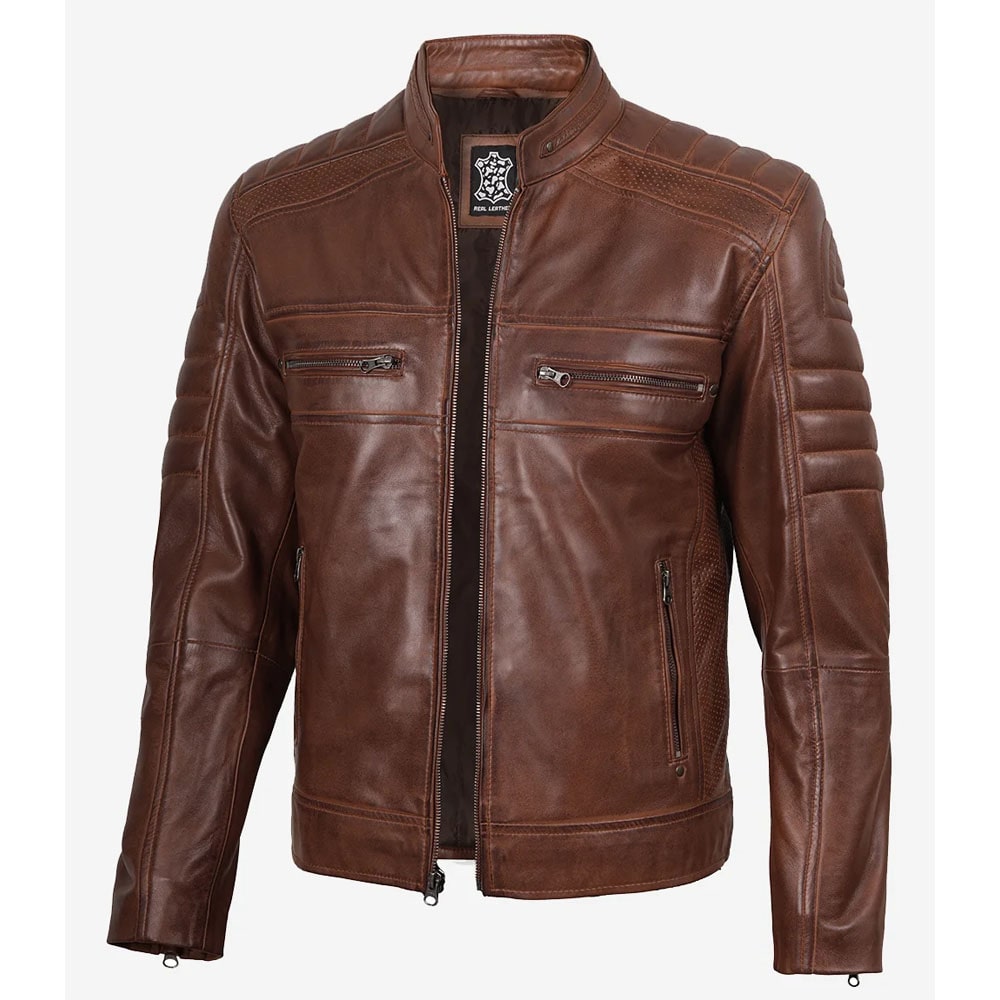 Austin Men Cafe Racer Cognac Brown Leather Jacket-min Austin Men Cafe Racer Cognac Brown Leather Jacket