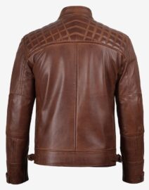 Men’s Cognac Brown Quilted Leather Fashion Biker Jacket