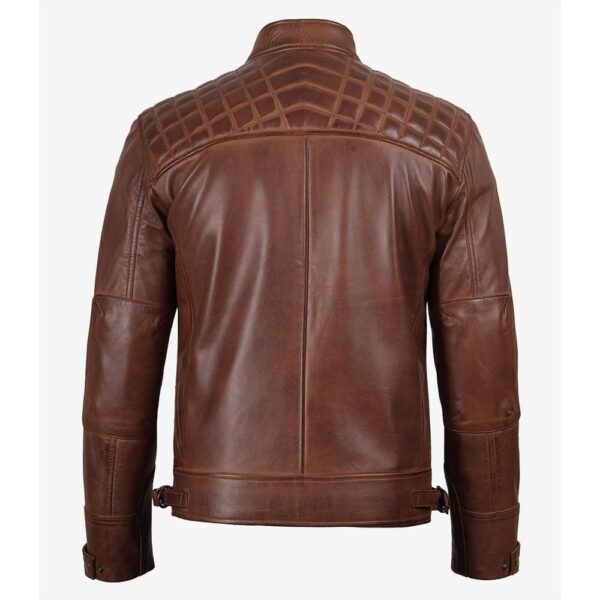 Men’s Cognac Brown Quilted Leather Fashion Biker Jacket