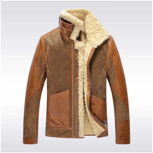 Men’s Shearling Leather Aviator Bomber Jacket Coat
