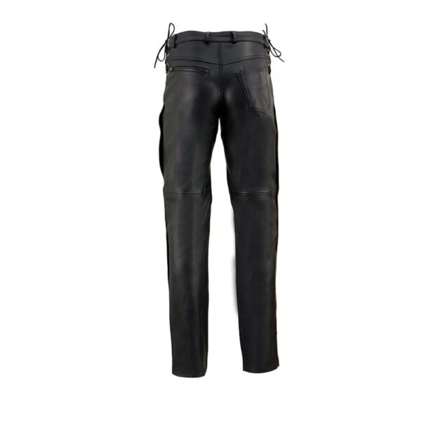 Men's Black Leather Deep Pocket Motorcycle Over Pants with Side Laces back